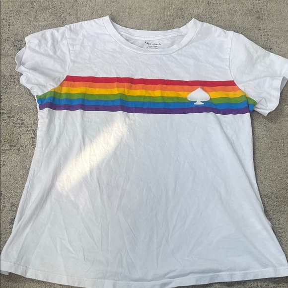 Kate Spade White Tee with Rainbow Stripes - Picture 1 of 2